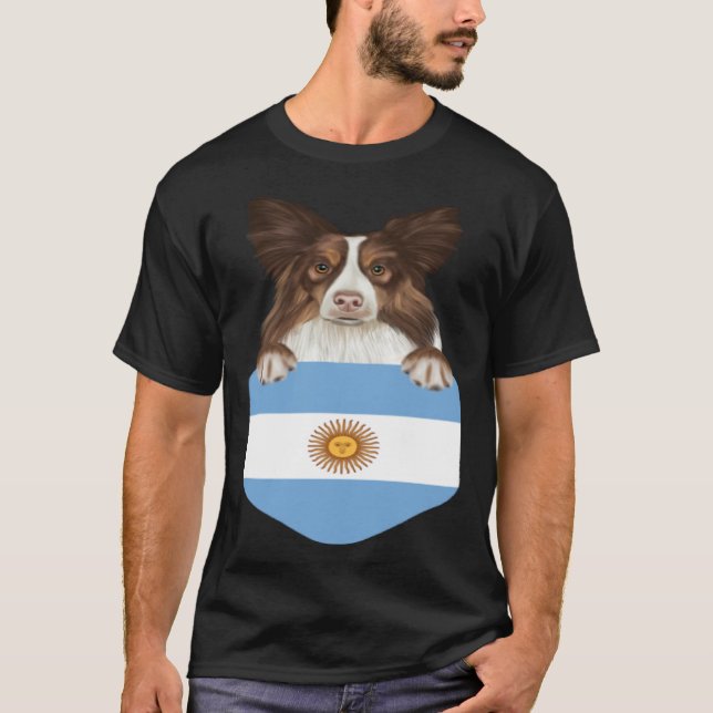 Argentina Flag Collie Dog In Pocket T Shirt (Framsida)