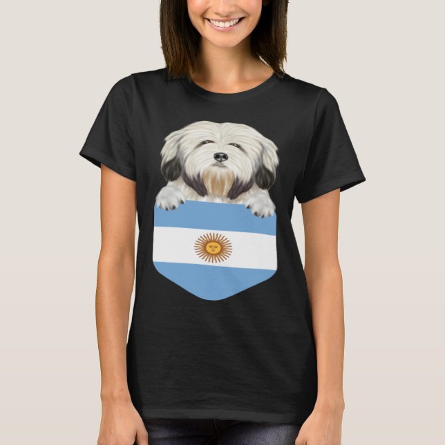 Argentina Flag Lowchen Dog In Pocket T Shirt (Framsida)