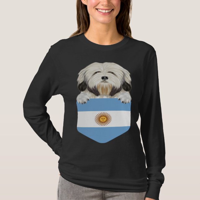 Argentina Flag Lowchen Dog In Pocket T Shirt (Framsida)