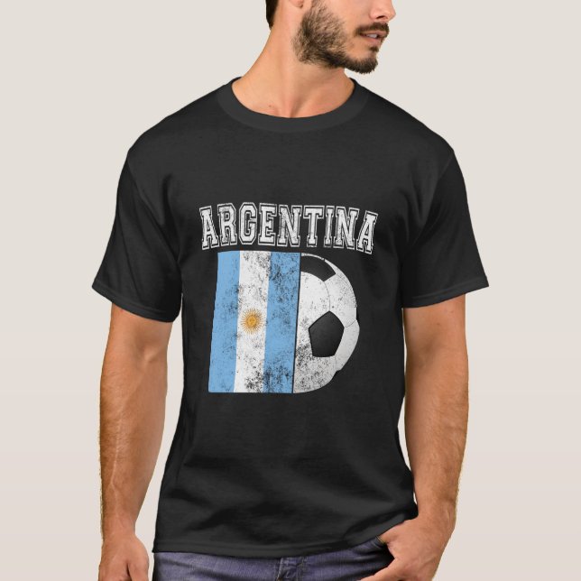 Argentina Flag Soccer Futbol Football T Shirt (Framsida)