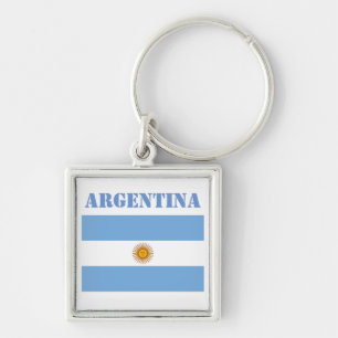 Argentina Flagga Fotbollar Fotboll Argentinsk Blå Fyrkantig Silverfärgad Nyckelring