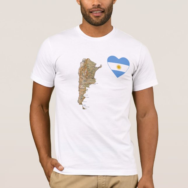 Argentina Flagga Heart och Karta T-Shirt (Framsida)