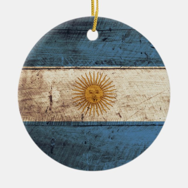 Argentina flagga på gammalt Wood korn Julgransprydnad Keramik (Framsidan)