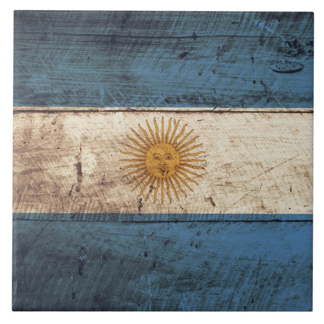 Argentina flagga på gammalt Wood korn Kakelplatta (Framsidan)