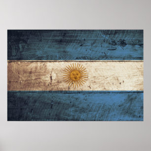 Argentina flagga på gammalt Wood korn Poster