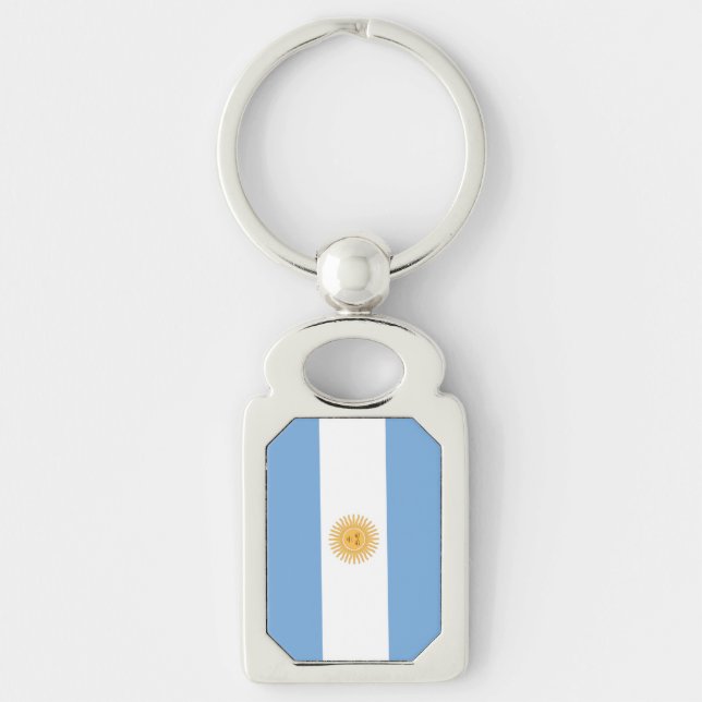 Argentina flagga rektangulärt silverfärgad nyckelring (Framsidan)