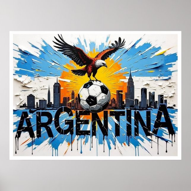 Argentina Football Skyline Oil Painting Style Art Poster (Framsidan)