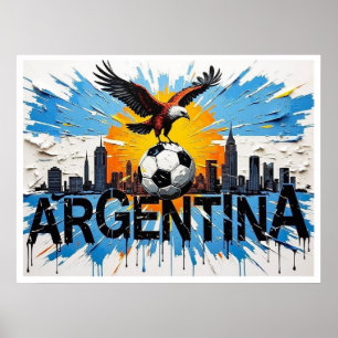 Argentina Fotboll Silhuett Oljemålning Stil Konst Poster