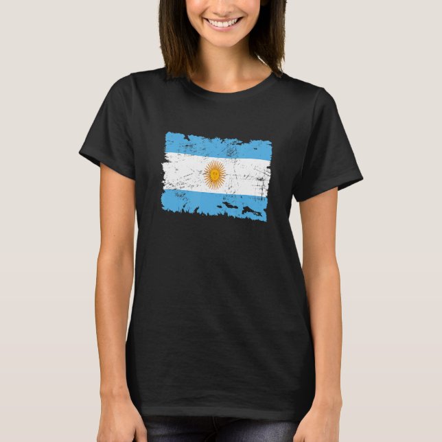 Argentina Grunge Stil Flagga Karta och Flagga Souv T Shirt (Framsida)