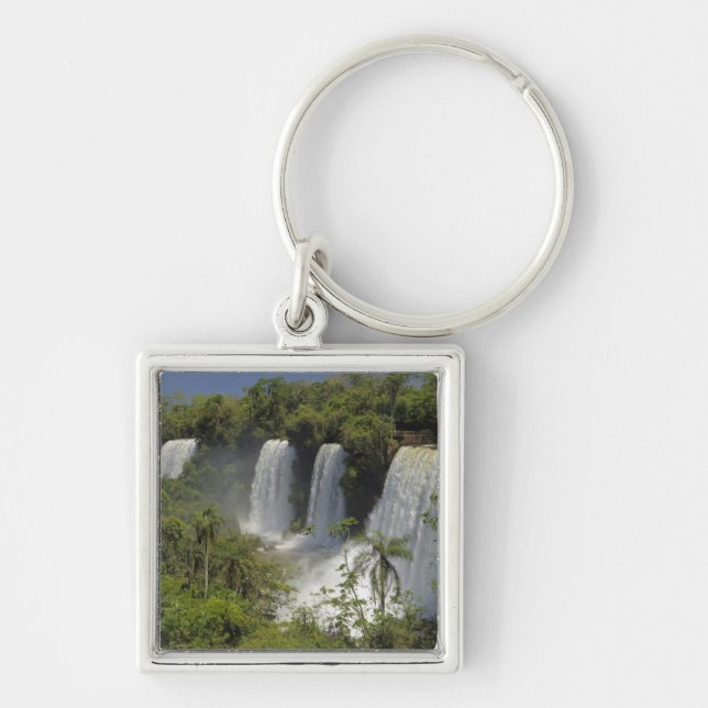 Argentina, Iguacu fallen i sol. Fyrkantig Silverfärgad Nyckelring (Framsidan)