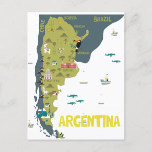 Argentina Illustrated Karta Vykort