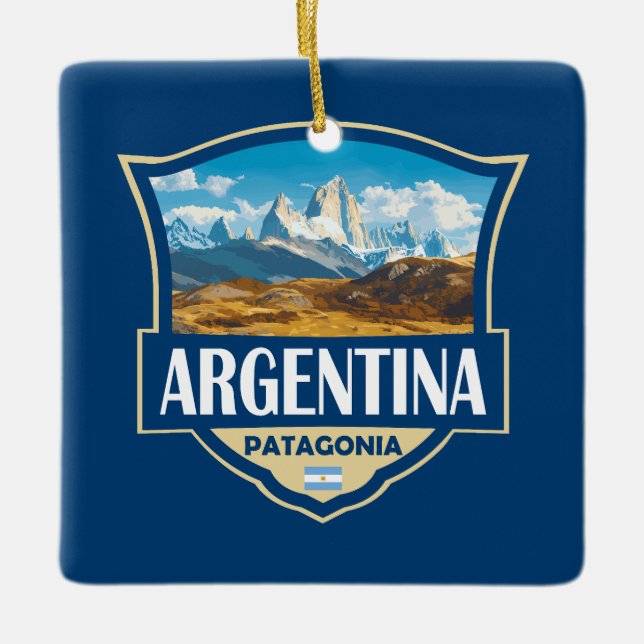 Argentina Illustration Retro Badge Julgransprydnad Keramik (Framsida)