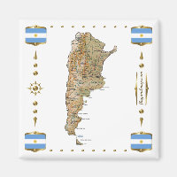 Argentina Karta + Flaggor Magnet