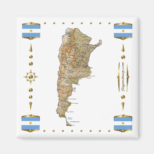 Argentina Karta + Flaggor Magnet