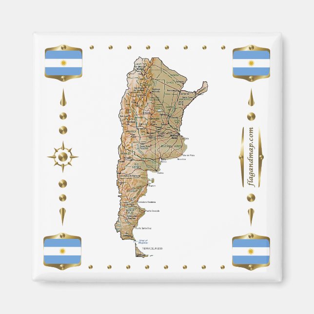 Argentina Karta + Flaggor Magnet (Framsidan)