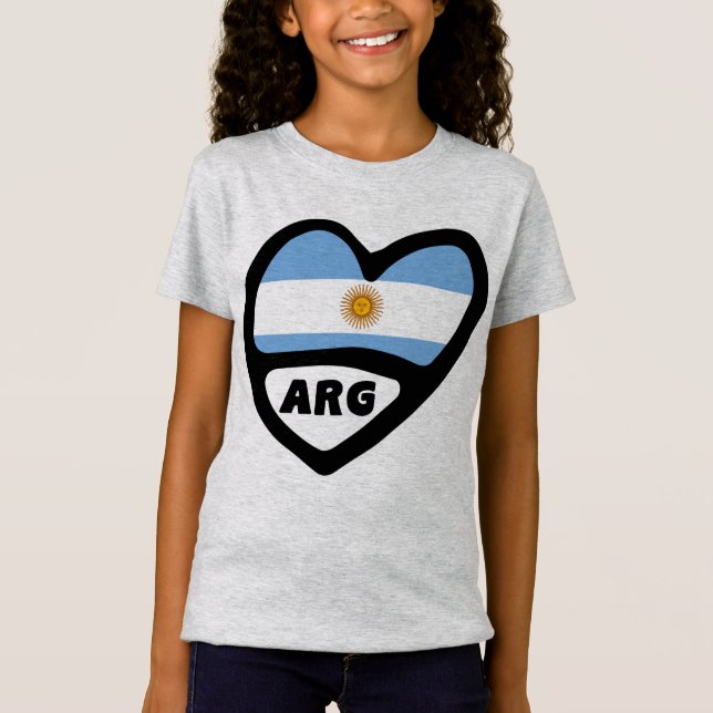Argentina Land Code Flagga Heart ARG T Shirt (Framsida)