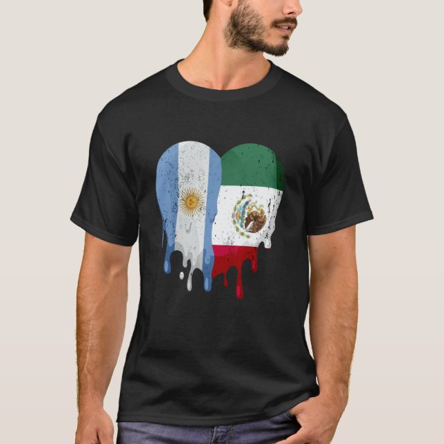 Argentina Mexico Flag Heart Citizen Grown Patriot  T Shirt (Framsida)