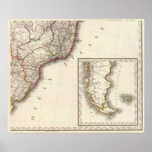 Argentina och Chile Engraved Karta Poster (Framsidan)