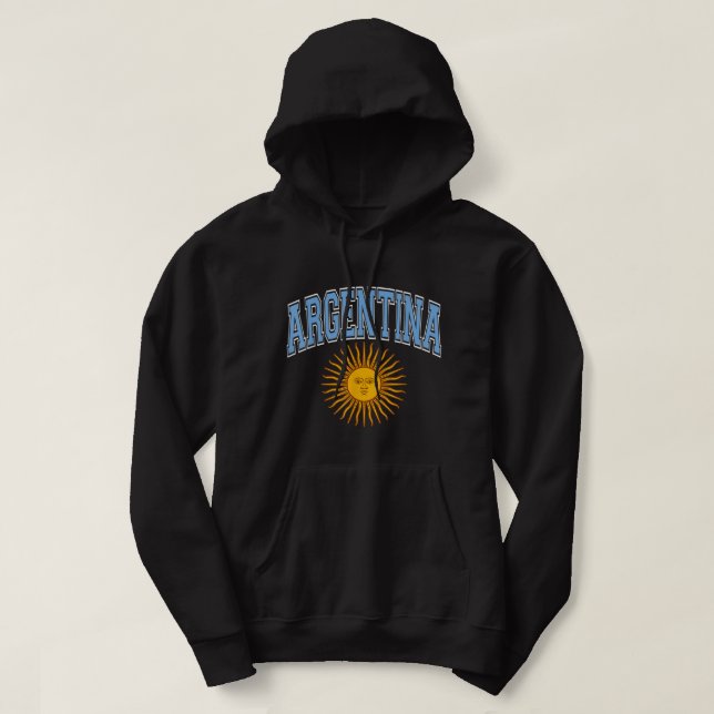 Argentina Varsity Stil Sol of May Light Blue Text Hoodie (Design framsida)