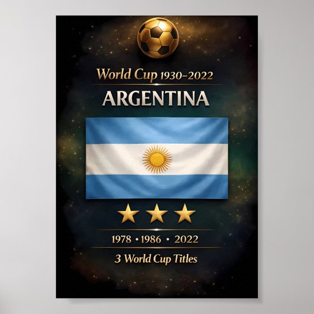 Argentina VM-mästare 1978, 1986, 2022 Poster (Framsidan)