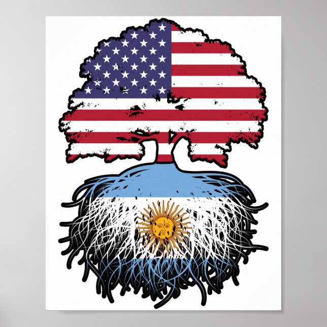 Argentinas amerikanska amerikanska Träd Roots Flag Poster (Framsidan)