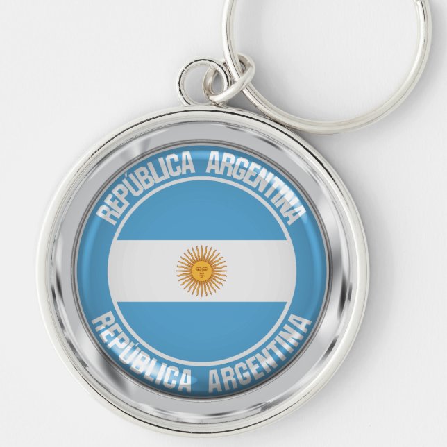 Argentinas Emblem Rund Silverfärgad Nyckelring (Framsidan)