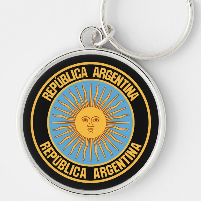 Argentinas Emblem Rund Silverfärgad Nyckelring (Framsidan)