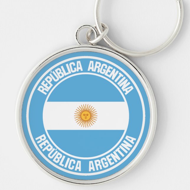 Argentinas Emblem Rund Silverfärgad Nyckelring (Framsidan)