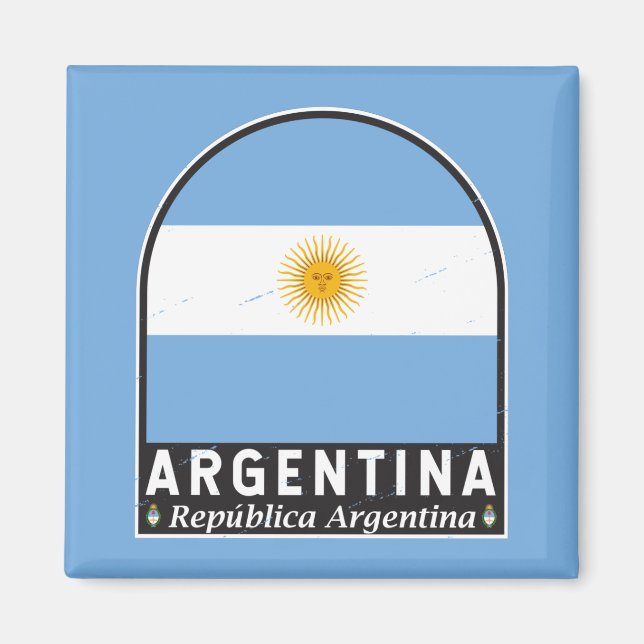 Argentinas Flagga Emblem Distress-Vintage Magnet (Framsidan)