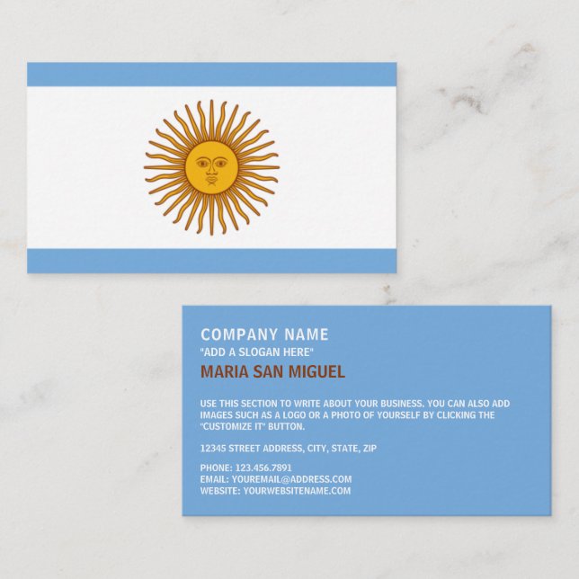 Argentinas Flagga, Flagga i Argentina Visitkort (Fram/baksida)