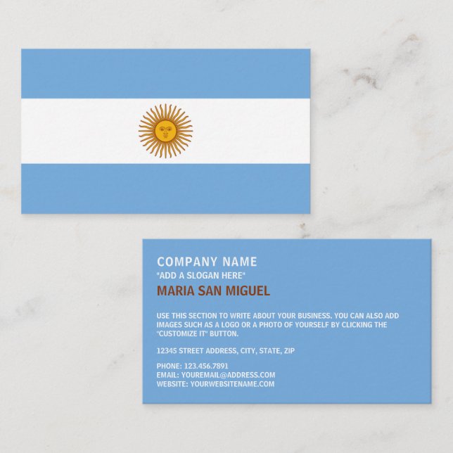 Argentinas Flagga, Flagga i Argentina Visitkort (Fram/baksida)