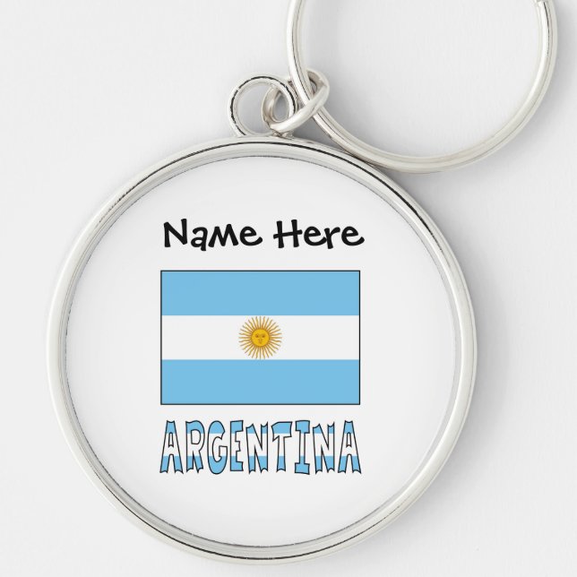 Argentinas Flagga Personlig Rund Silverfärgad Nyckelring (Framsidan)