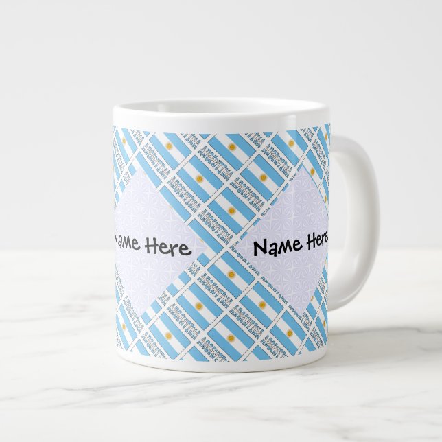 Argentinas Flagga Tiled Personlig Text Jumbo Mugg (Framsida höger)