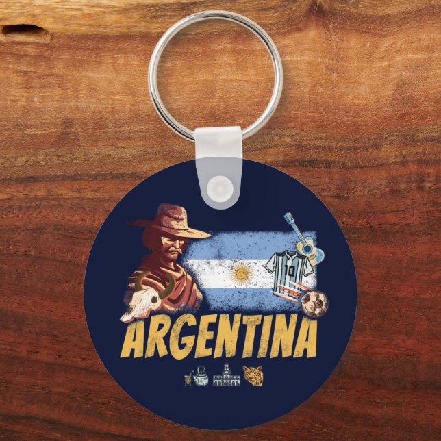 Argentinas vintage gasväv med flagga fotboll nyckelring (Framsida)