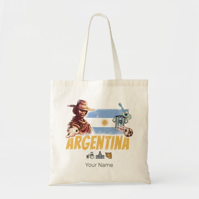 Argentinas vintage gasväv med flagga fotboll tygkasse (Framsidan)