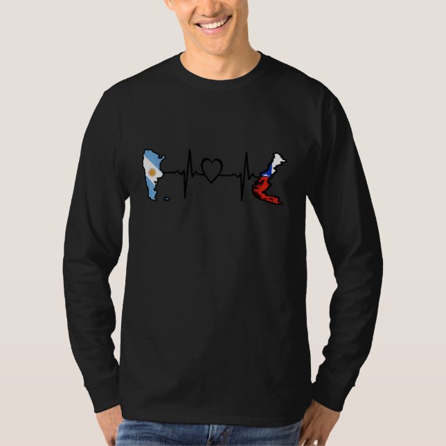 Argentine Chili Flag Argentinian Chilean Heartbeat T Shirt (Framsida)