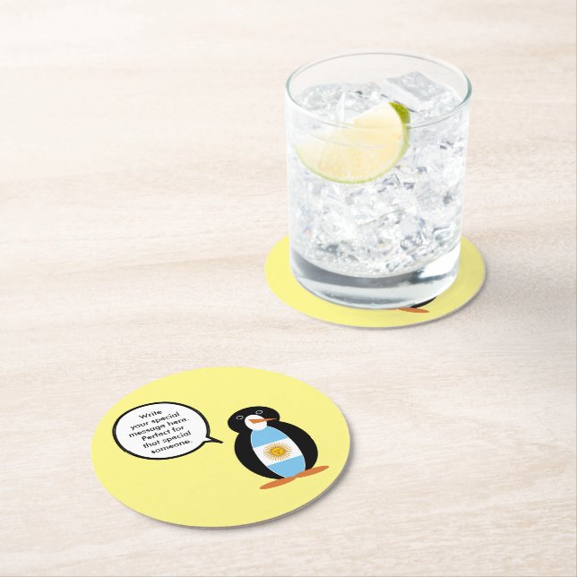 Argentine Flagga Talking Penguin Underlägg Papper Rund (Insitu)