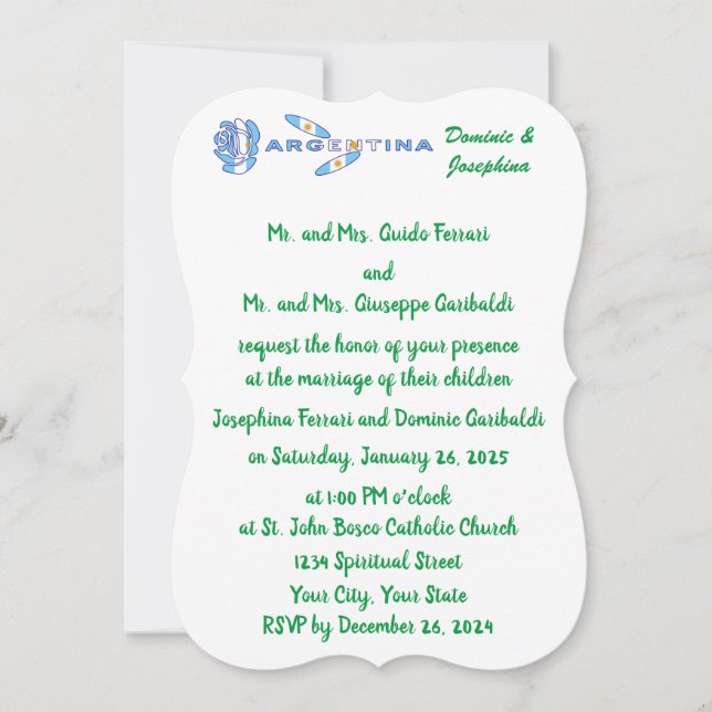Argentine Rose Flag Personalized Wedding Inbjudningar (Framsida)