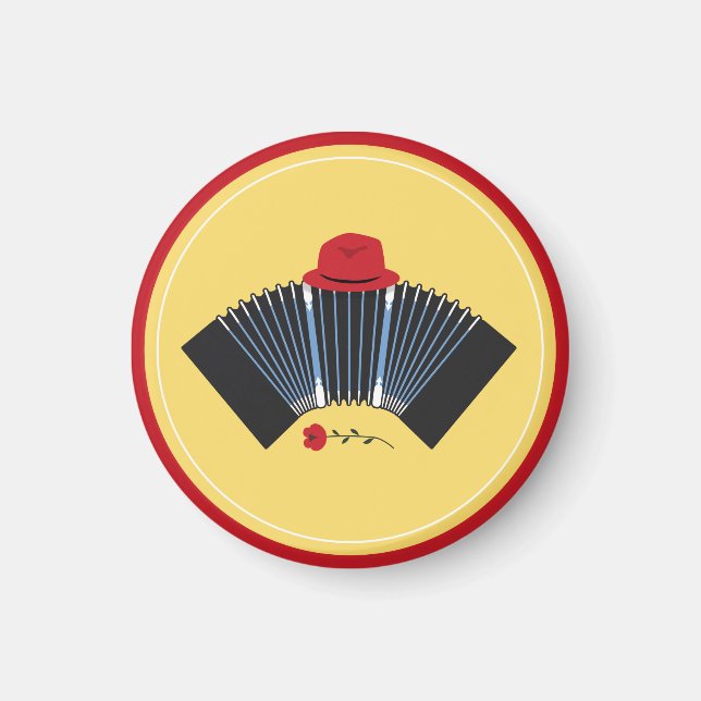 Argentine Tango Bandoneon Fedora och Röd ros Magnet (Framsidan)