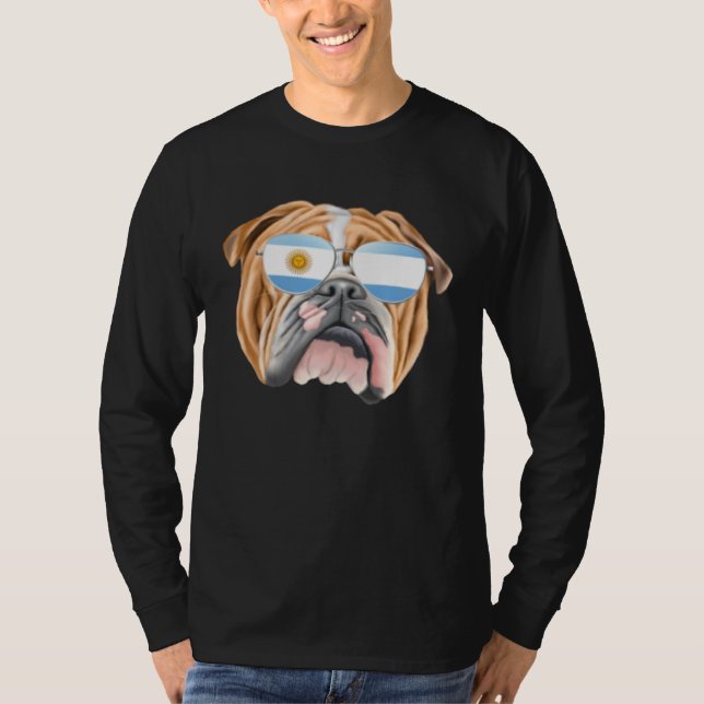 Argentinian Flag Bulldog Dog Argentina Pocket T Shirt (Framsida)
