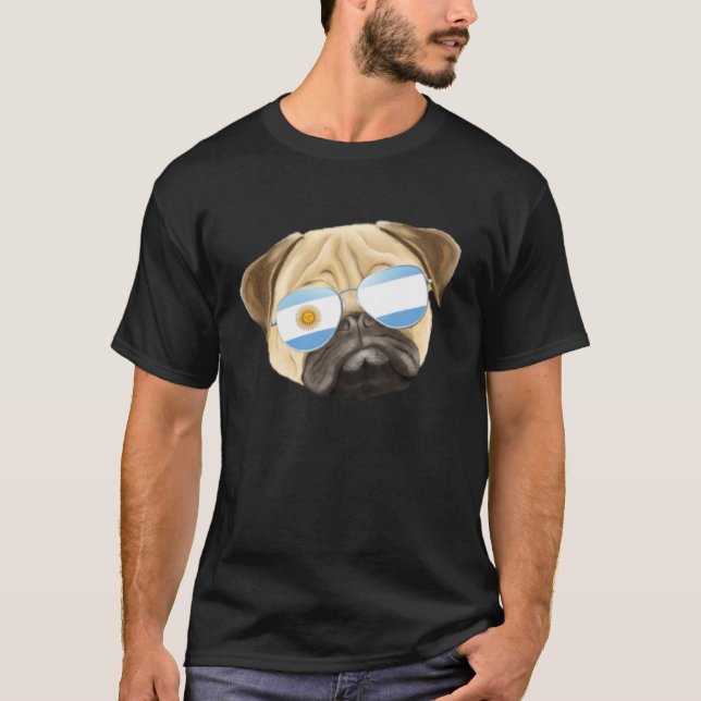 Argentinian Flag Pug Dog Argentina Pocket T Shirt (Framsida)