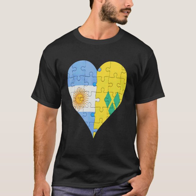 Argentinian Saint Vincitan Flagga Heart T Shirt (Framsida)