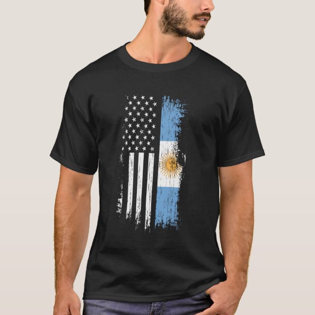 Argentinsk amerikansk flagg T-shirt - Argentina US (Framsida)