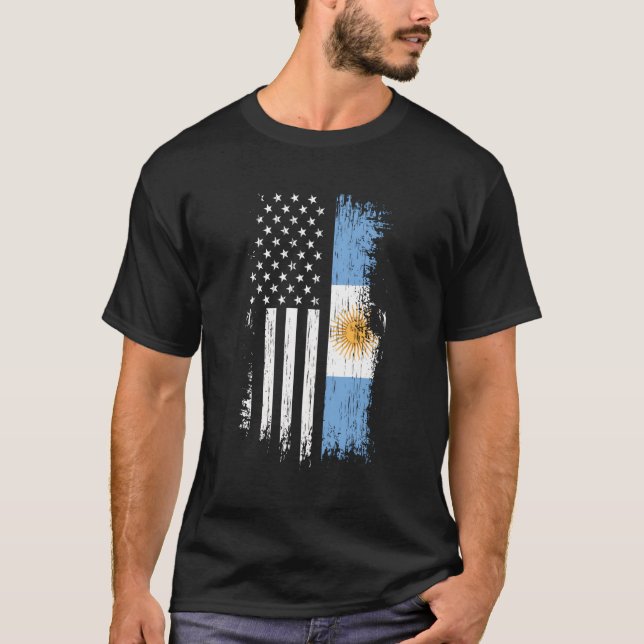 Argentinsk amerikansk Flagga T Shirt Argentina Usa (Framsida)