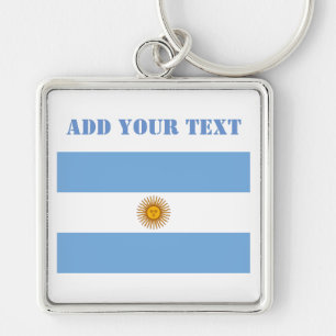 Argentinsk Flagga Fotbollar Soccer Argentinas blå Fyrkantig Silverfärgad Nyckelring