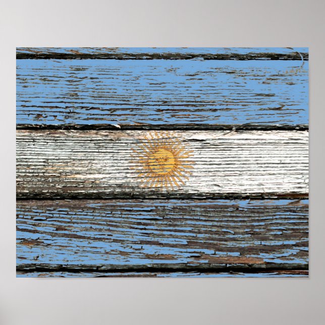 Argentinsk Flagga med Rough Wood Grain Effect Poster (Framsidan)