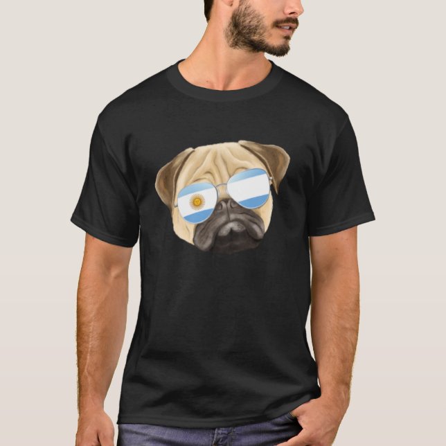 Argentinsk Flagga Pug Hund Argentina Pocket T Shirt (Framsida)
