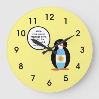 Argentinsk Flagga som talar Penguin Large Clock Stor Klocka