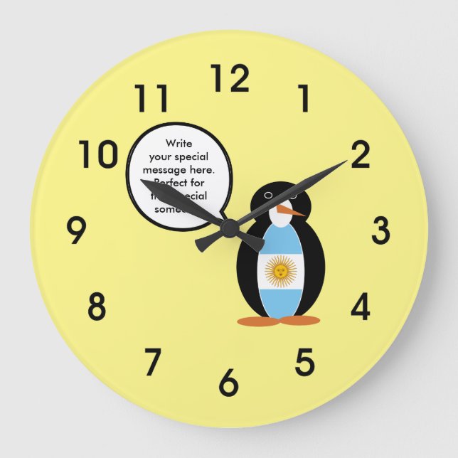 Argentinsk Flagga som talar Penguin Large Clock Stor Klocka (Framsida)