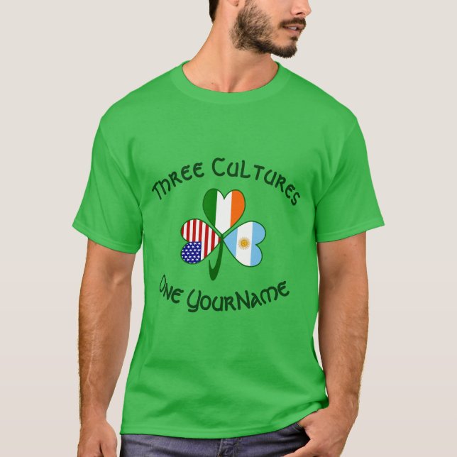 Argentinsk Irländsk Amerikansk Flagga Shamrock Per T Shirt (Framsida)